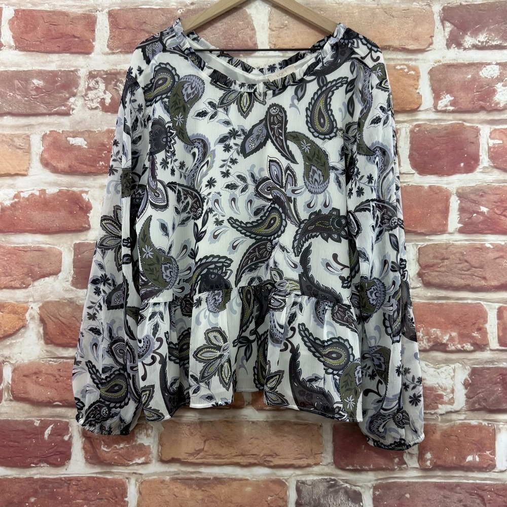 Ann Taylor Loft Top Womens XL Multicolor Boho Floral Paisley Casual Career Shirt
